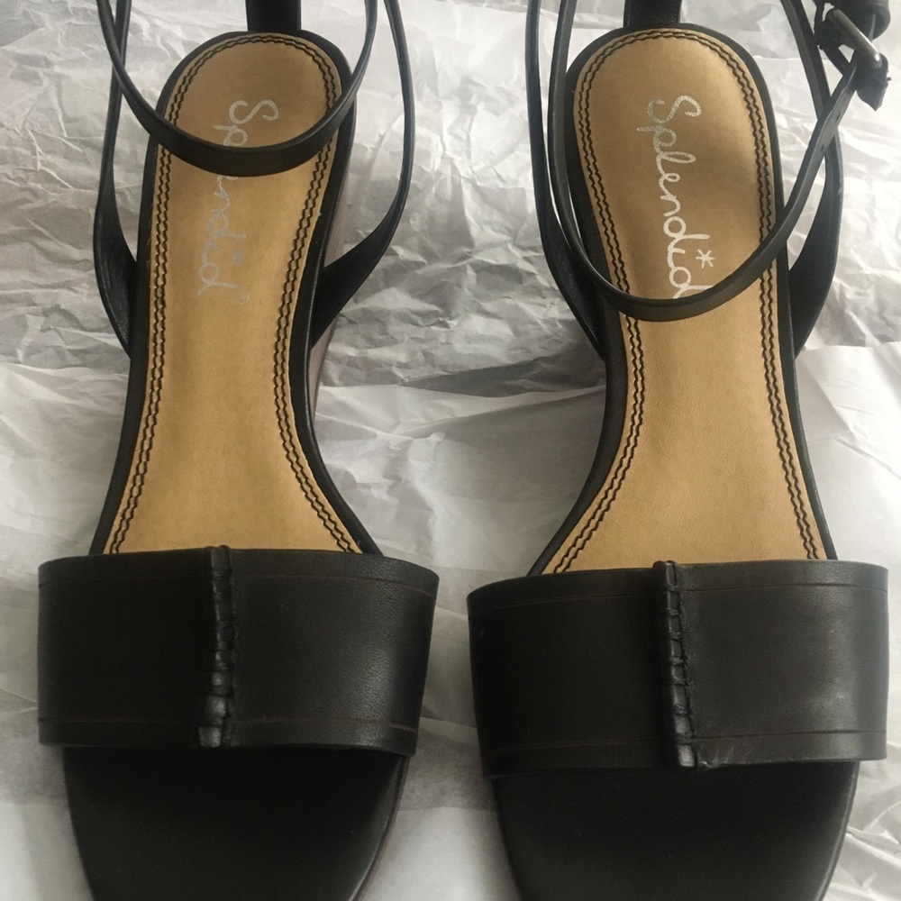 Splendid Black Leather Wedge Sandals - Picture 4 of 8